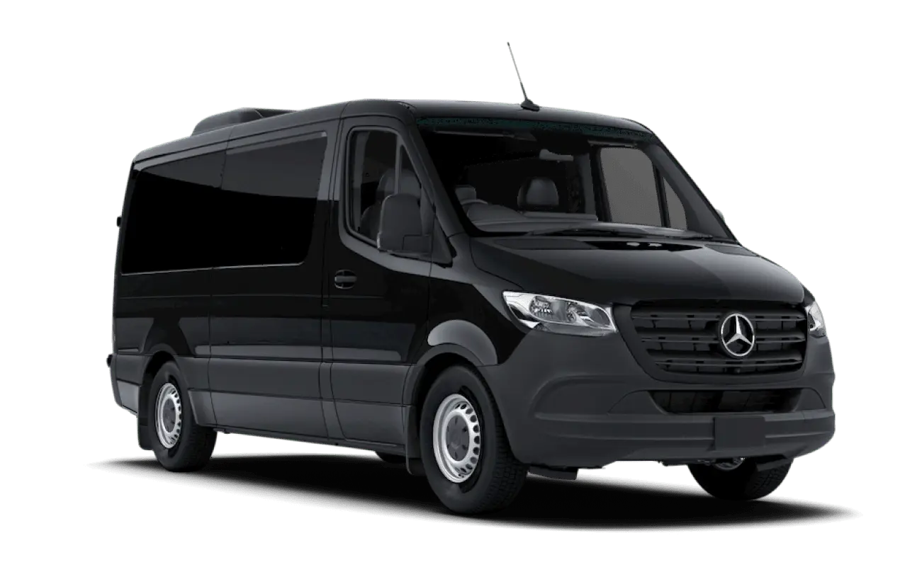 Black Mercedes-Benz Sprinter van chauffeured group transportation